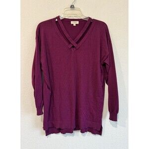 Umgee Women's Pullover Knit Long Sleeve Sweater Criss Cross V Neck Small